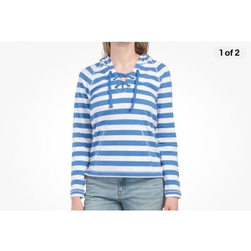 Southern Tide Women's Ainsley Striped Pullover Hoodie‎ Blue & White Size Lg